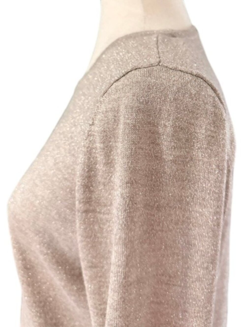 RSVP by Talbots Women Top Metallic Beige Merino Wool Bell Sleeves Petite Med EUC - Picture 7 of 16